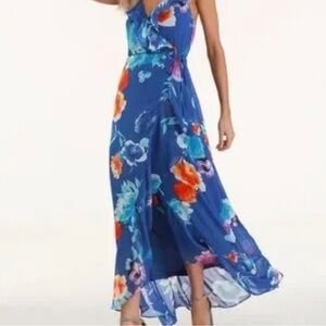 Lulus Vibrant Blue Floral Maxi Dress – Spaghetti Strap Flowy Maxi – Size L
